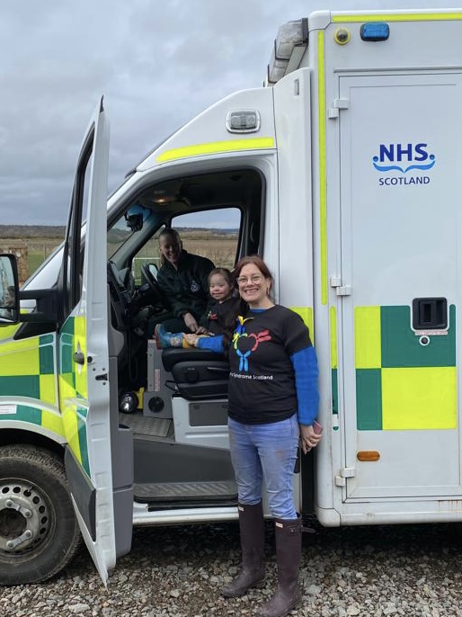 Willow in ambulance with mum Clare