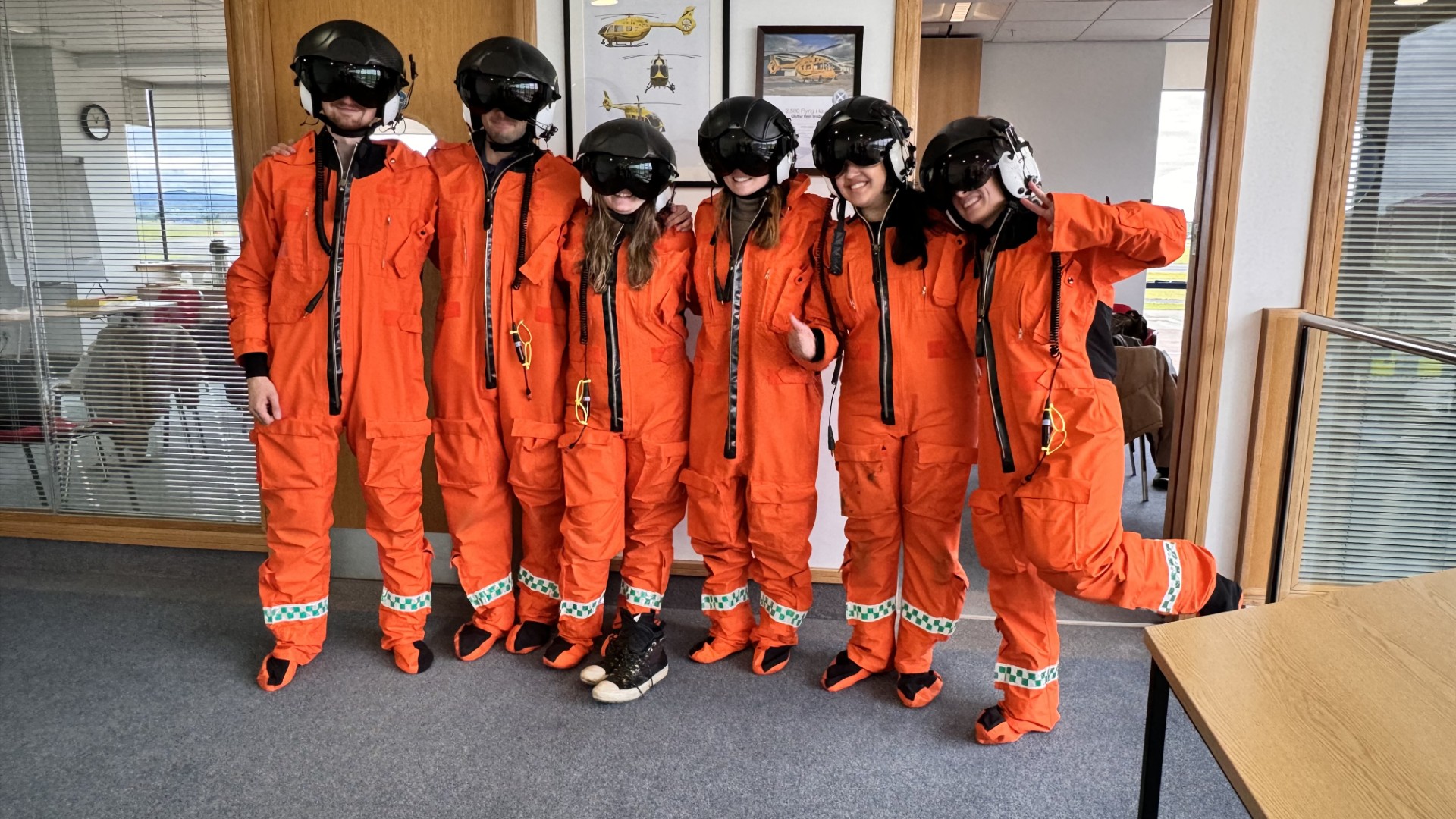 The students dressed up as helicopter pilots