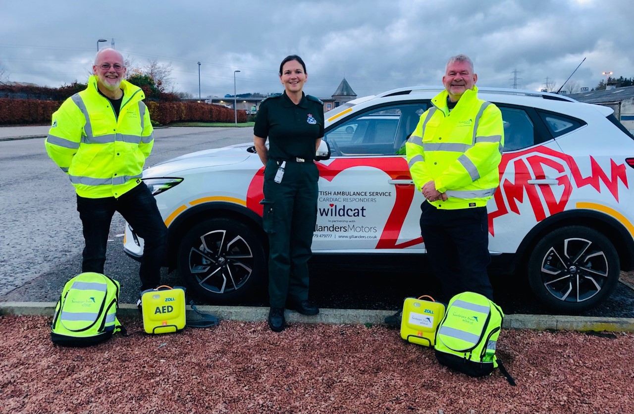 Wildcat Responders Ian Hendry and Jim Brand, with SAS's Lorna Donaldson