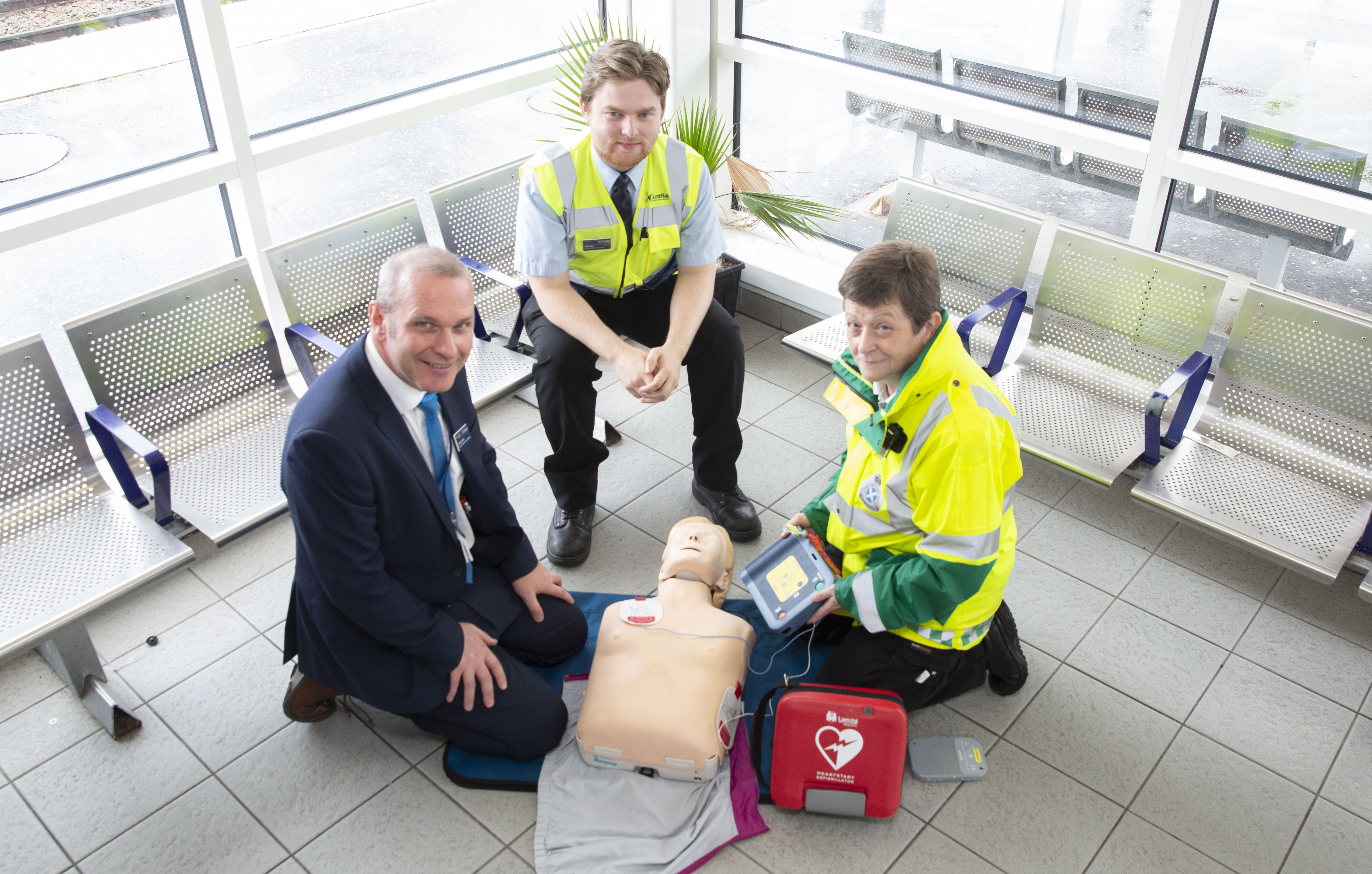 SCOTRAIL staff with a public access defibrillator