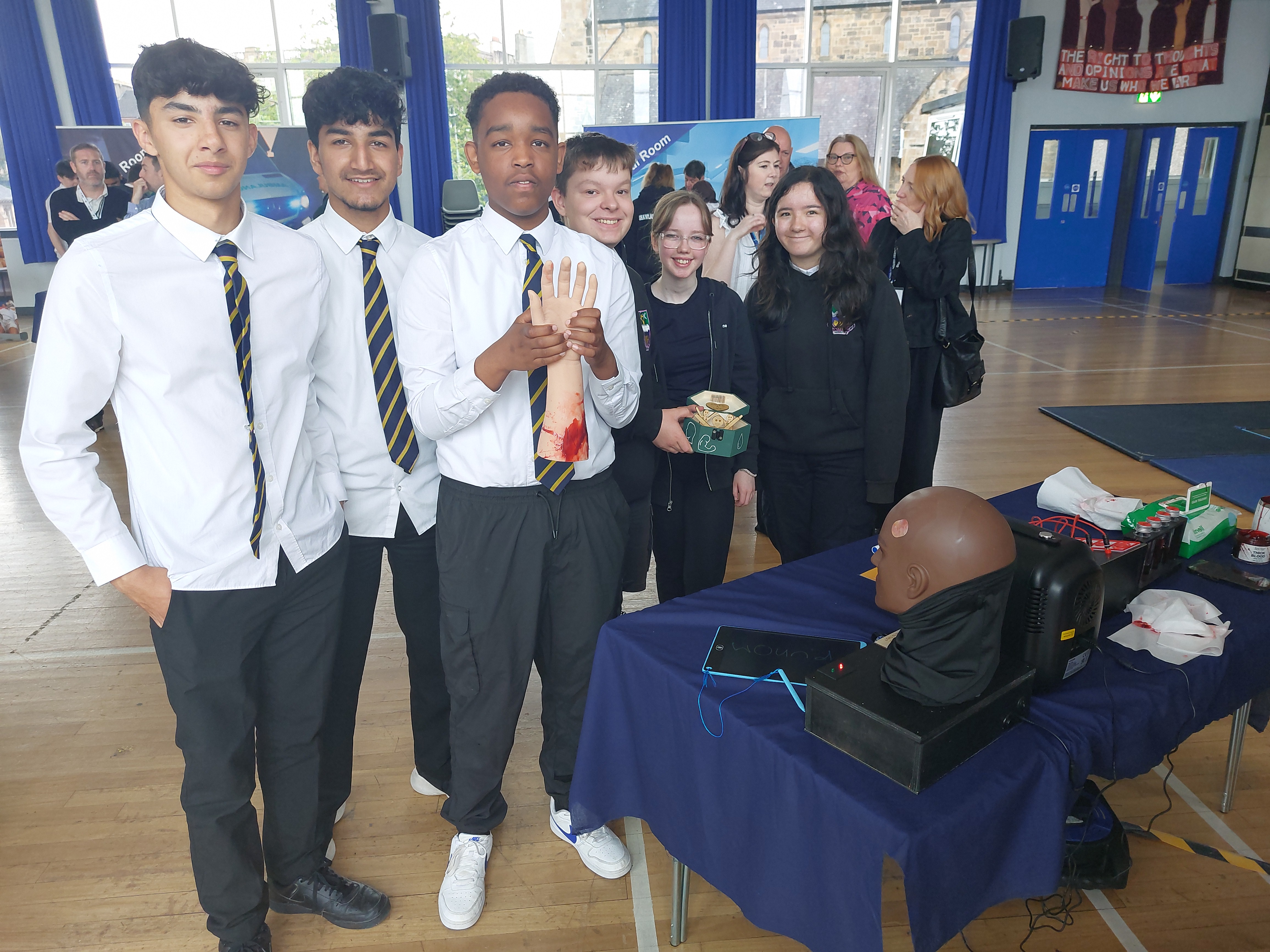 Kids test some of the mannequins at Shawlands Academy