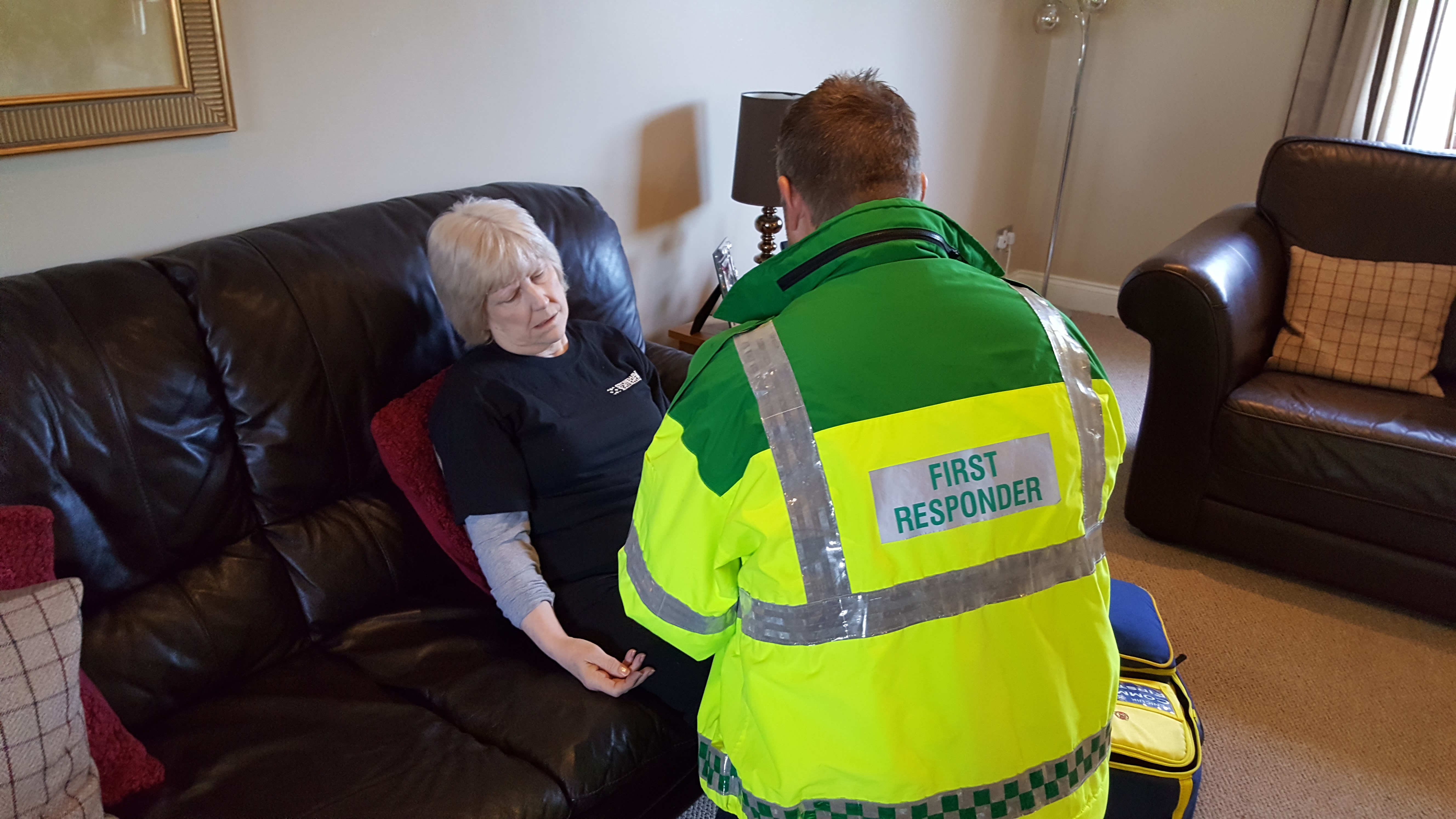 A Community First Responder treats a patient who has had a stroke