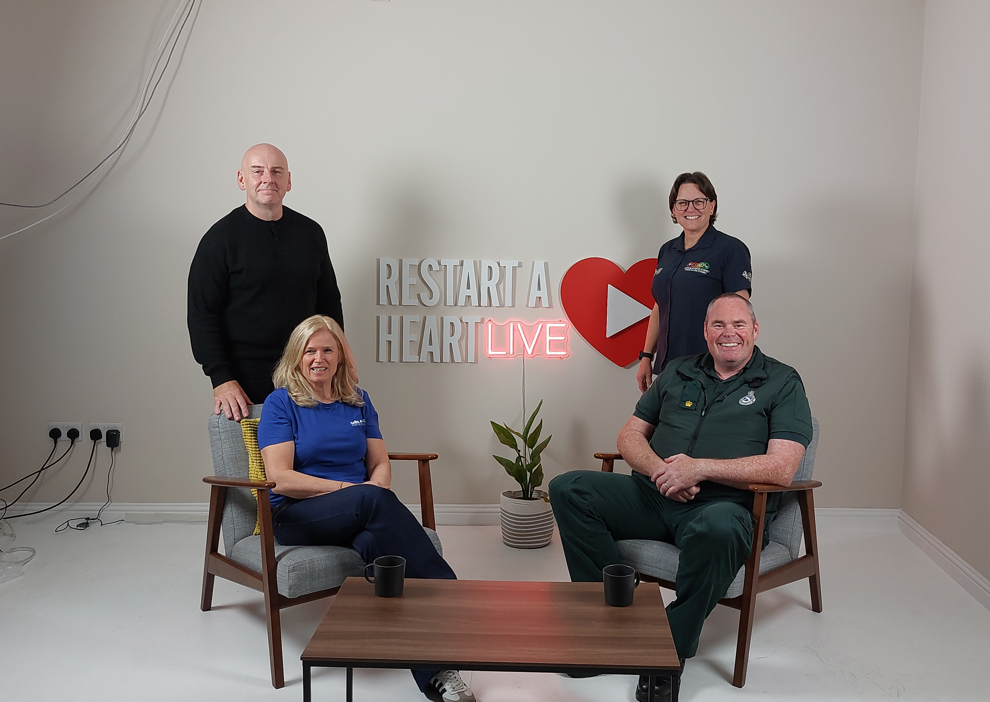Dr Gareth Clegg, Susan Gardner, Julie Starling, Steven Short in a studio.